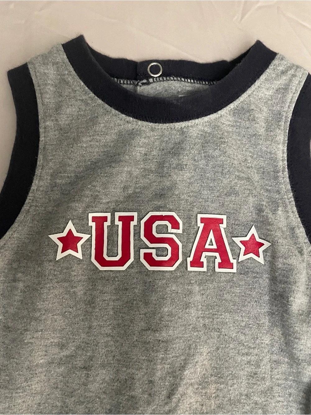 EUC Gymboree Gray and Navy USA Sleeveless One-Piece Bodysuit
